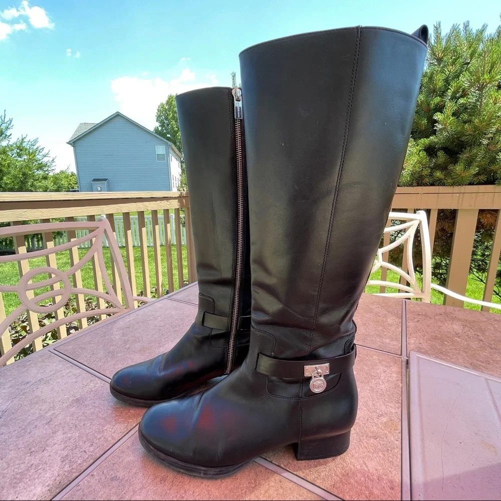 MICHAEL Michael Kors Women's Preston Leather Tall Riding Boots - Black Size 8.5M - Picture 1 of 9